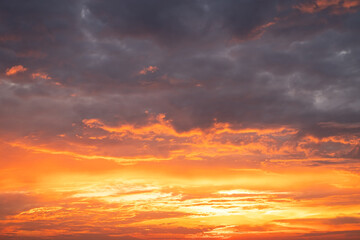 Beautiful , luxury soft gradient orange gold clouds and sunlight on the blue sky perfect for the background, take in evening,Twilight, Large size, high definition landscape photo