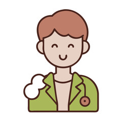 Obraz premium Smiling doctor icon, wearing a green jacket. 
