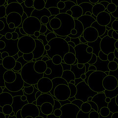 Abstract seamless vector illustration with green circles on a deep black base, radiating energy, contrast and playful balance, vector illustration