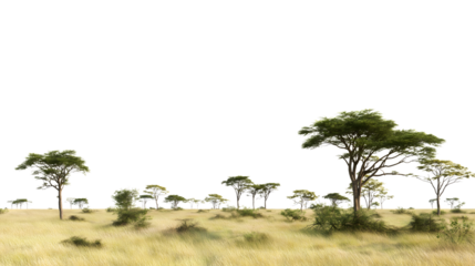 serene landscape featuring cluster of acacia trees  isolated on white background