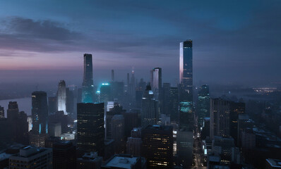 Obraz premium 황혼 속 빛나는 도시, Glowing City at Twilight