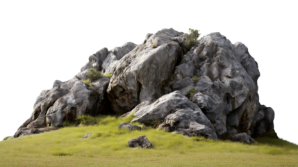 rugged mountain range landscape with lush grass  isolated on white background