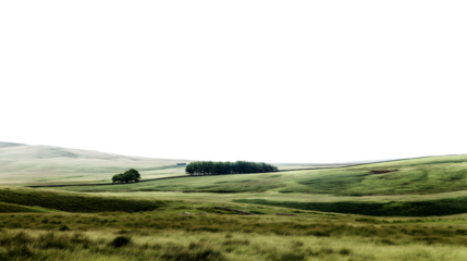  vast, serene landscape featuring rolling green hills  isolated on white background