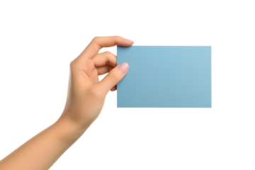 woman holding a blank rectangular piece of brown paper isolated on white or transparent background.PNG