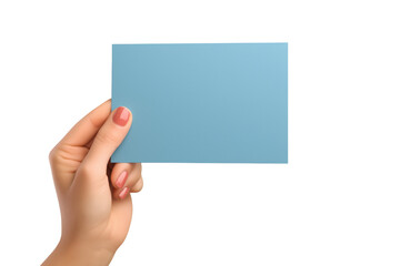 Fototapeta premium woman holding a blank rectangular piece of brown paper isolated on white or transparent background.PNG