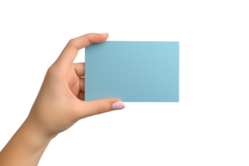 woman holding a blank rectangular piece of brown paper isolated on white or transparent background.PNG