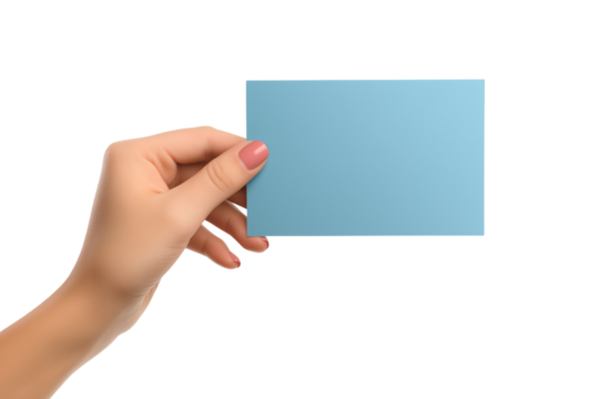 woman holding a blank rectangular piece of brown paper isolated on white or transparent background.PNG - Powered by Adobe