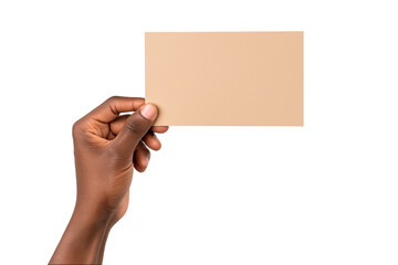 Fototapeta premium Man holding a blank rectangular piece of brown paper isolated on white or transparent background