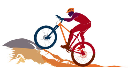 Obraz premium Mountain biker climbs steep incline. Powerful, challenging ride. 