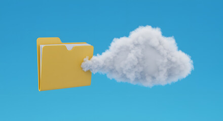 Yellow Folder with Data Cloud Against Light Blue Background