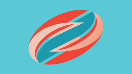 Obraz premium Abstract oval logo with flowing coral and teal curved shapes on a bright blue background curves