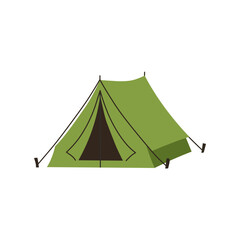 Green camping tent illustration, outdoor adventure, hiking, travel, nature background © Gumbz
