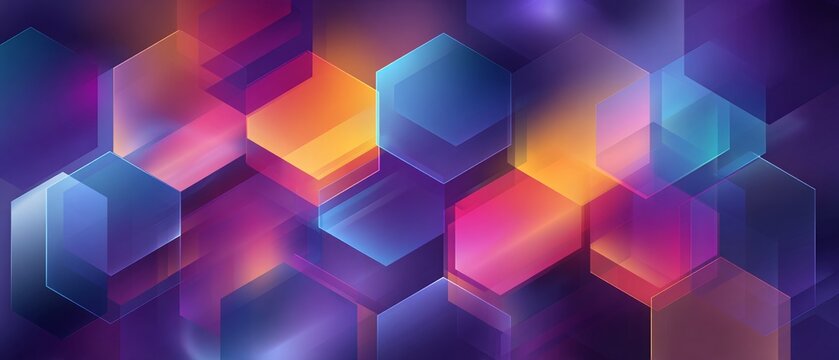 Astratto vettore esagoni colorati con sfumature luminose e bokeh su sfondo viola