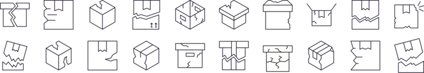 Transportation Line Icon Collection. Broken Box Outline Signs for Graphic and Web Design, Apps, Adverts, Various Cards