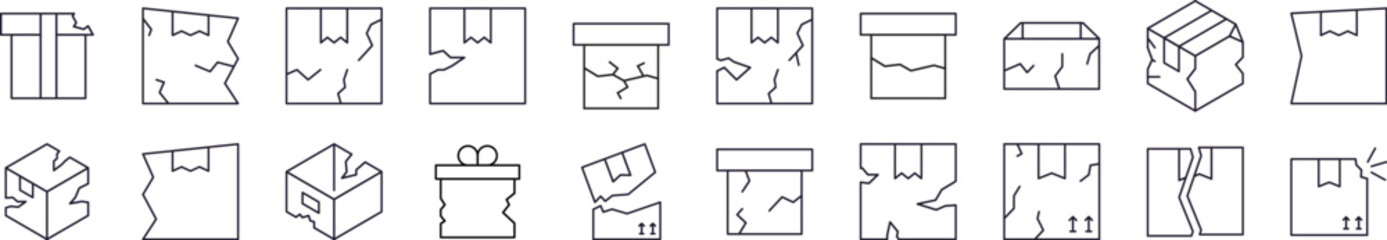Set of Line Icons of Broken Box. Minimalistic Linear Pictogram for Web and Graphic Design, Apps, Banners, Social Network and Cards