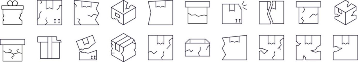 Collection of Line Icons of Broken Box. Minimalistic Linear Pictogram for Web and Graphic Design, Apps, Banners, Social Network and Cards