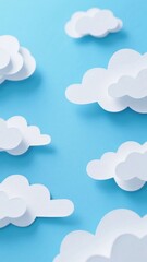Paper Clouds Floating on a Blue Background