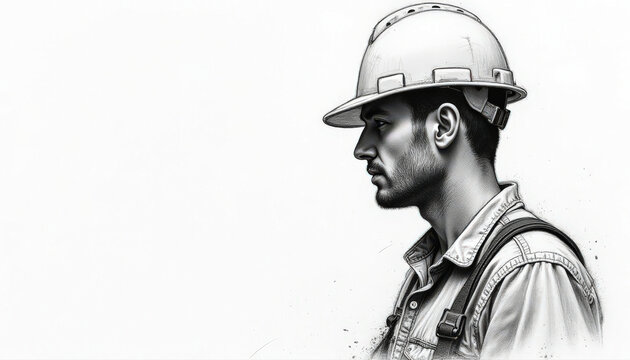 A construction worker wearing a safety helmet, confidently looking forward