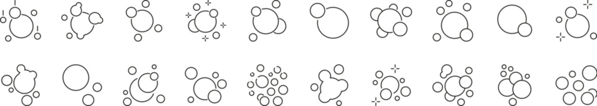 Collection of Foam Related Line Icons. Bubbles Outline Signs for Graphic and Web Design, Apps, Adverts, Various Cards