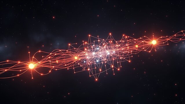 Surreal glowing quantum circuit floating in cosmic void, representing boundless computational potential.