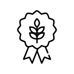 Award ribbon, wheat symbol, quality assurance.
