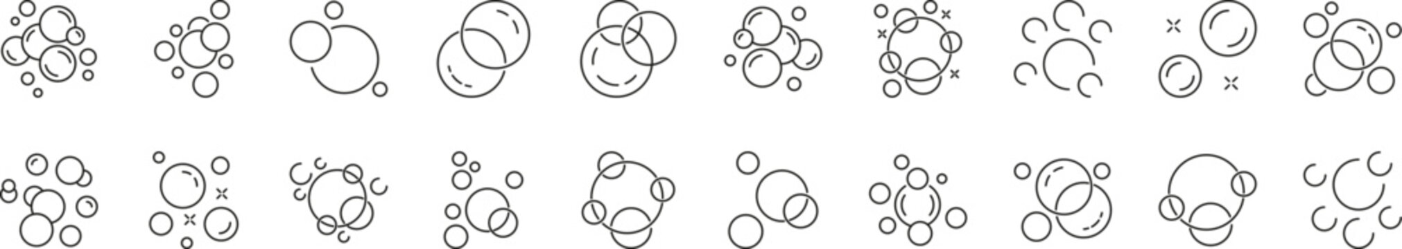Minimalistic Linear Illustrations of Foam. Contains Icons of Soap Bubbles for Graphics, Concept, Apps
