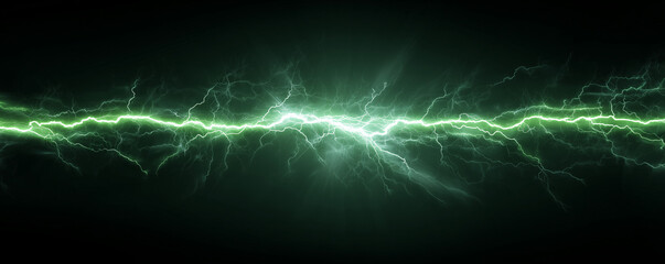 Green flashing, Intense green lightning strike across dark powerful electrical discharge background