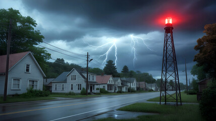 Stormy Weather with Lightning over a Town
