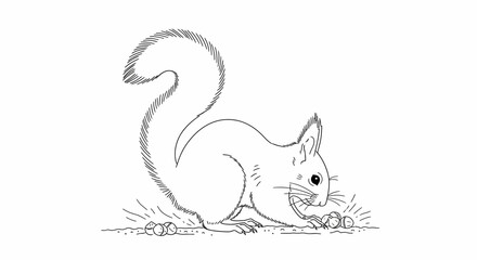 adorable squirrel enjoying a nutty meal line art illustration perfect for childrens books nature publications or educational materials