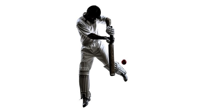 Silhouette of cricket player poised to hit red ball with bat, embodying the idea of anticipation in sports.