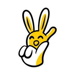 Obraz premium Cartoon rabbit hand showing three fingers, playful gesture. 