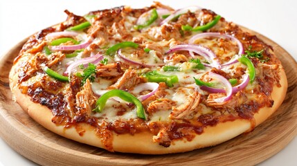 Delicious Barbecue Chicken Pizza with Red Onion & Green Bell Pepper Toppings