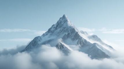 Snow-capped mountain peak above clouds