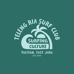 Vintage hand drawn surf design template for surf club, surf shop, surf merch.