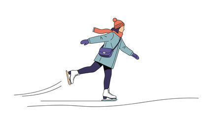 Obraz premium A young person in warm winter clothing enjoys a moment of graceful ice skating on a frozen surface