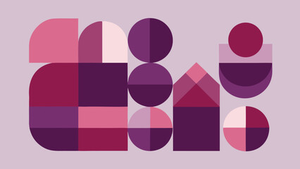 Fototapeta premium Geometric Composition of Circles Squares and Arcs in Pink and Purple Tones abstract pattern