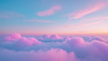 Obraz premium Pink and purple clouds during sunset or sunrise with soft sky. Nature and sky scene. Calm and peaceful atmosphere. The beauty of clouds at dusk or dawn.