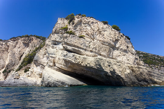 Coastal Cliff and Sea under Sunny Blue Sky with Natural Beauty. Zakynthos - Greece