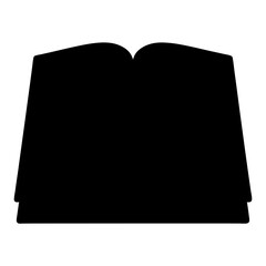 Black silhouette of an open book lying flat on a surface view