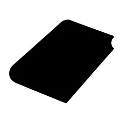 Stylized black silhouette of a closed book sitting at an angle