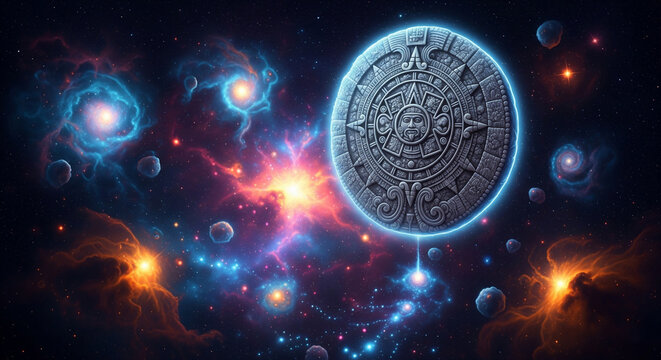 Vibrant Mayan Calendar Stone Cosmic Art