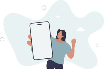 Character Holding Smartphone.With Blank Screens, Ready For Customization Or App Usage.human life.