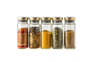 Colorful spice jars in kitchen pantry storage organization for flavor and aroma enhancement