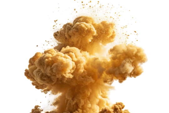 Massive explosion cloud in powerful eruption with dramatic fiery impact on black background