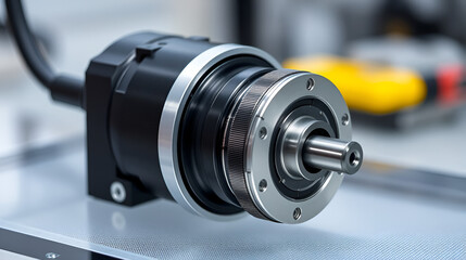 Precision industrial rotary shaft encoder for motion control on a transparent background