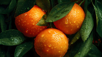 Vibrant tangerines, glistening with dew, promise refreshment and natural sweetness. Perfect for health-focused campaigns or showcasing nature's bounty.