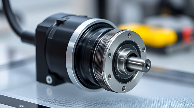 Precision industrial rotary shaft encoder for motion control on a transparent background