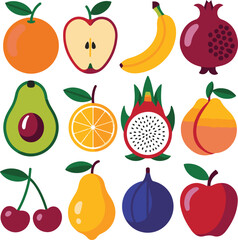 A colorful assortment of twelve distinct fruits, including apples, bananas, and pomegranates, arranged in a neat grid pattern.