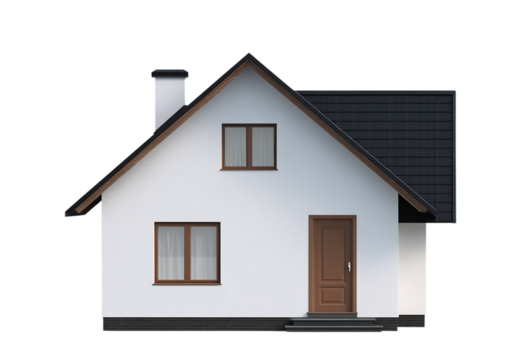 A modern white house with a dark roof isolated on transparent background