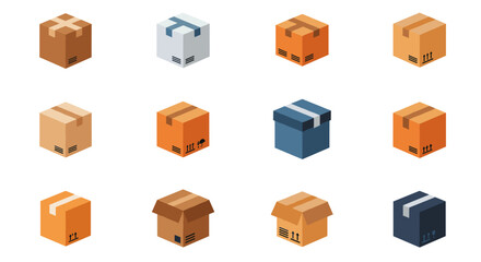 Isometric boxes collection: diverse carton and cardboard designs for packaging concepts